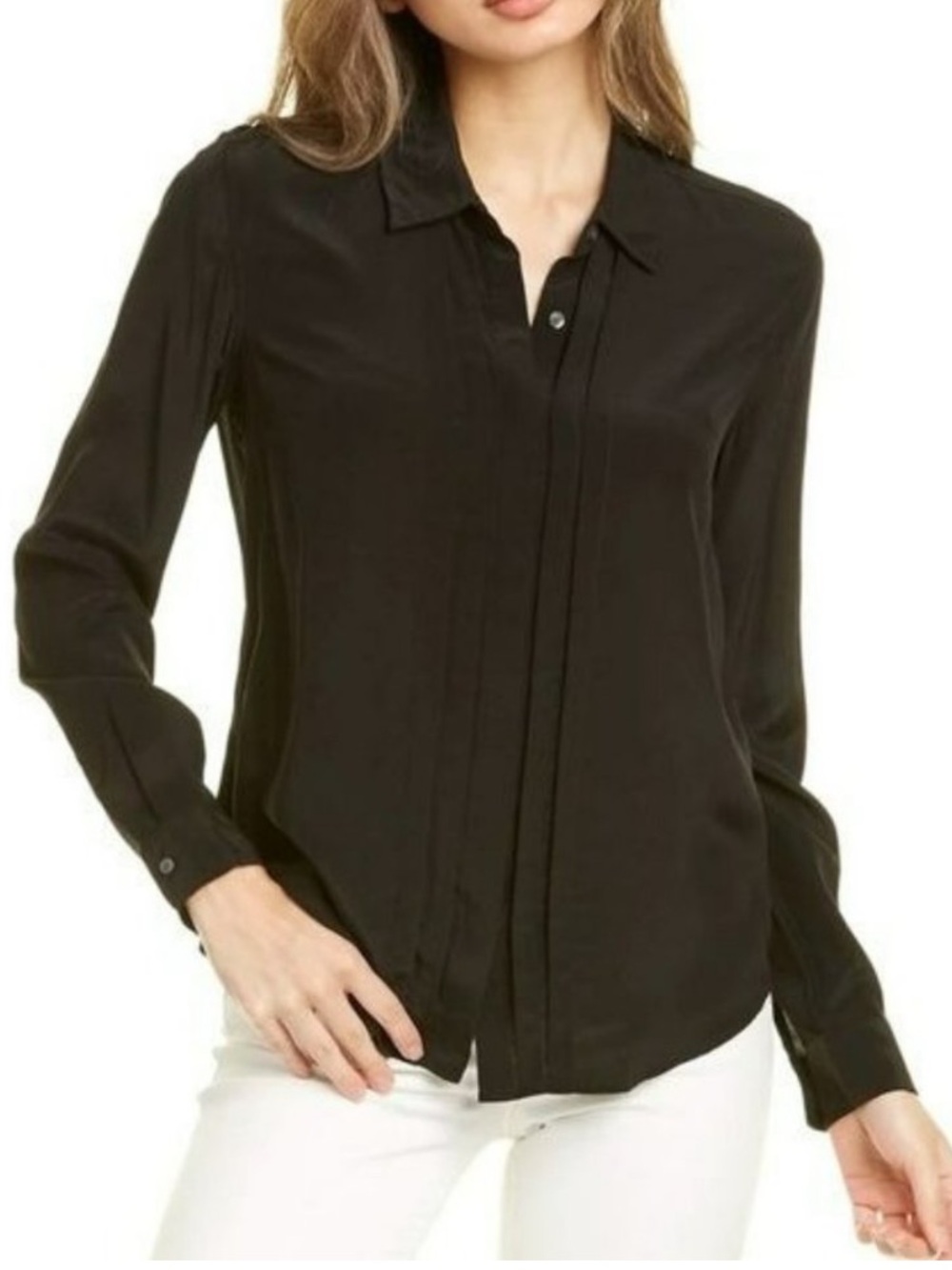 J. McLaughlin 100% Silk Rosalee Blouse Button Up Pleated office luxury. 11